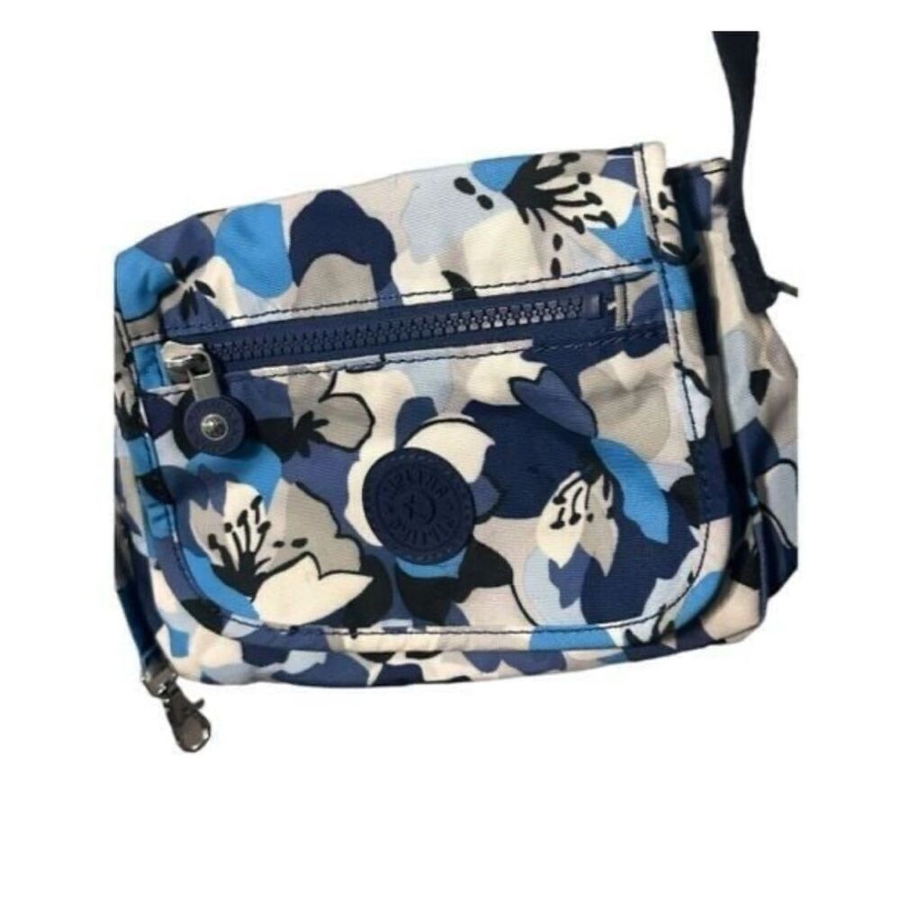 Nice women KIPLING Sabian Aquatic Floral Blue Nylon Mini Crossbody Bag. Purse
